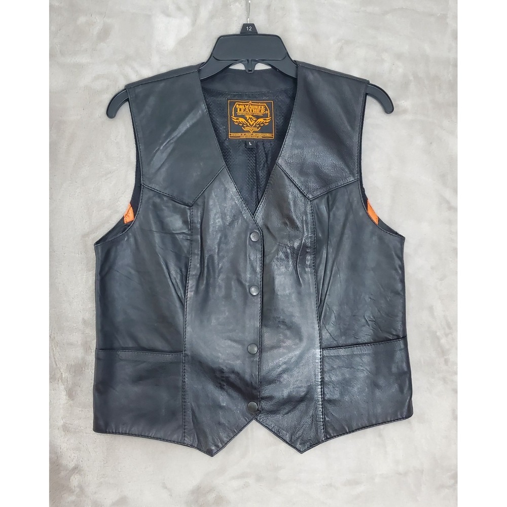 Milwaukee Leather Vest Womens Large‎ Black Biker Pockets Mesh Lined Motorcycle